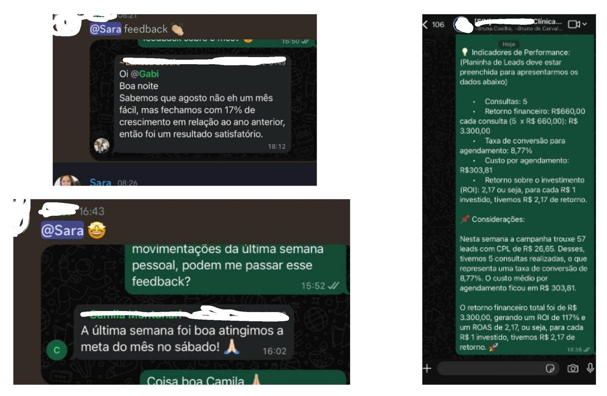 Depoimentos de clientes sobre resultados de campanhas