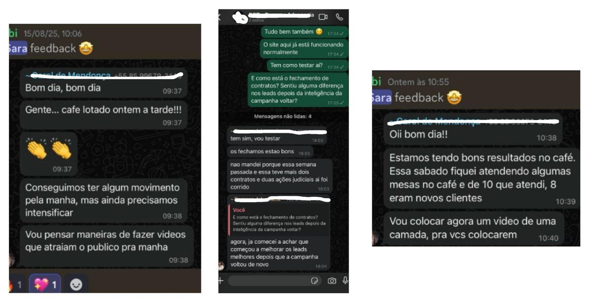 Depoimentos de clientes sobre resultados de campanhas